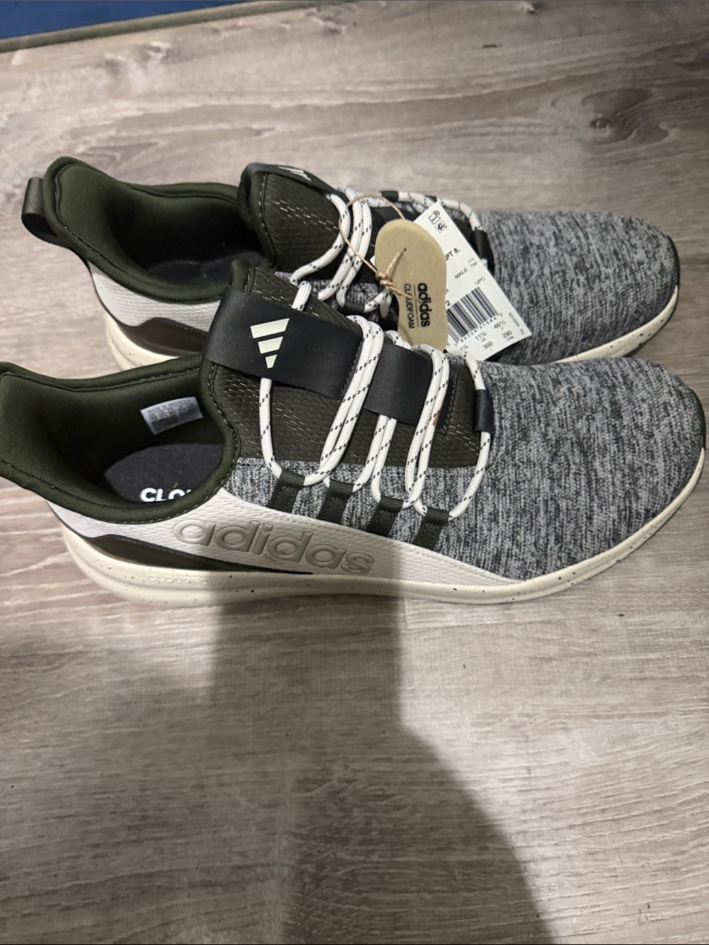 adidas Men's Grey Knit & Olive Cloudfoam Sneakers